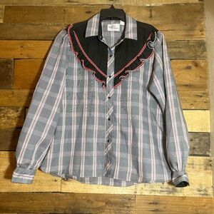 Vintage‎ Kenny Rogers Womens Small Shirt Black Red Pearl Snap Western